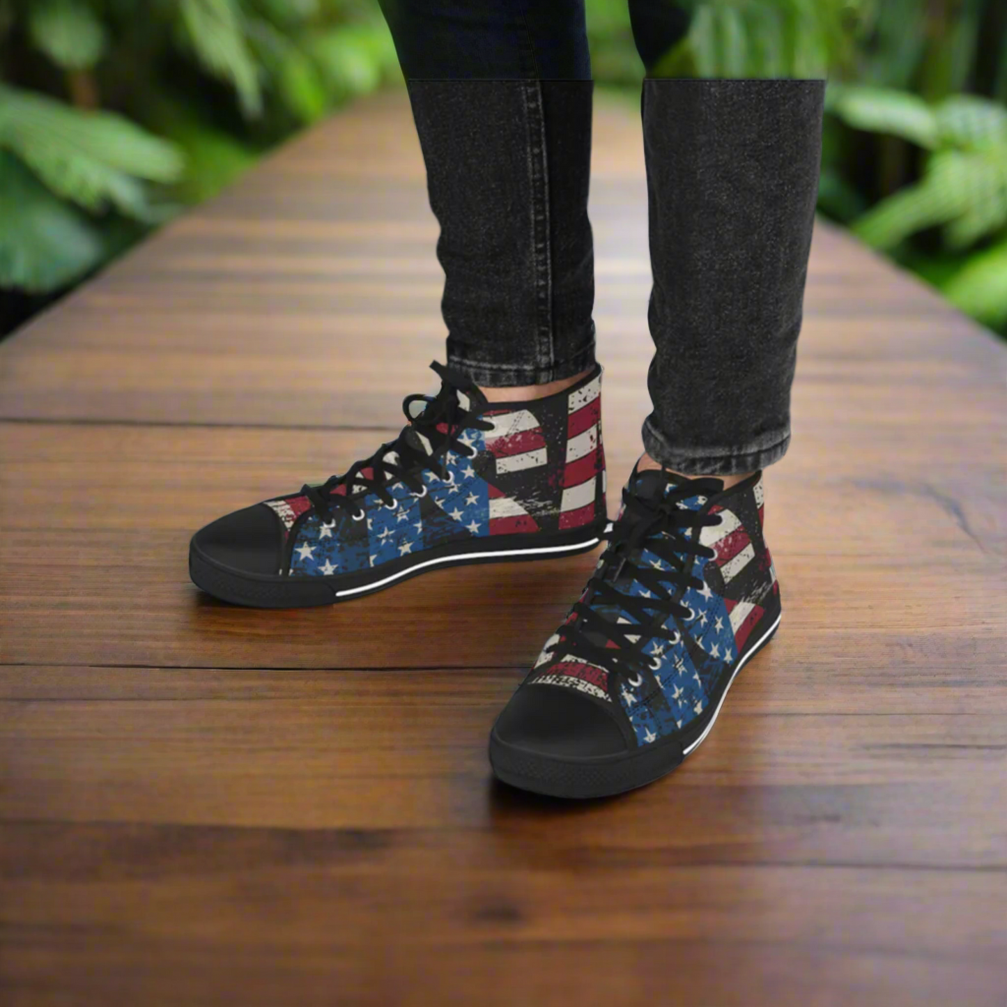 USA - Red White & Blue - Unisex - High Top Sneakers - Patriotic Vibe - Full Wrap Around Print