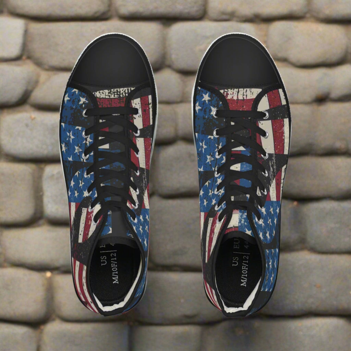 💥USA 💥 Red White & Blue 💥Unisex 💥 High Top Sneakers 💥 Patriotic Vibe 💥 Full Wrap Around Print 💥