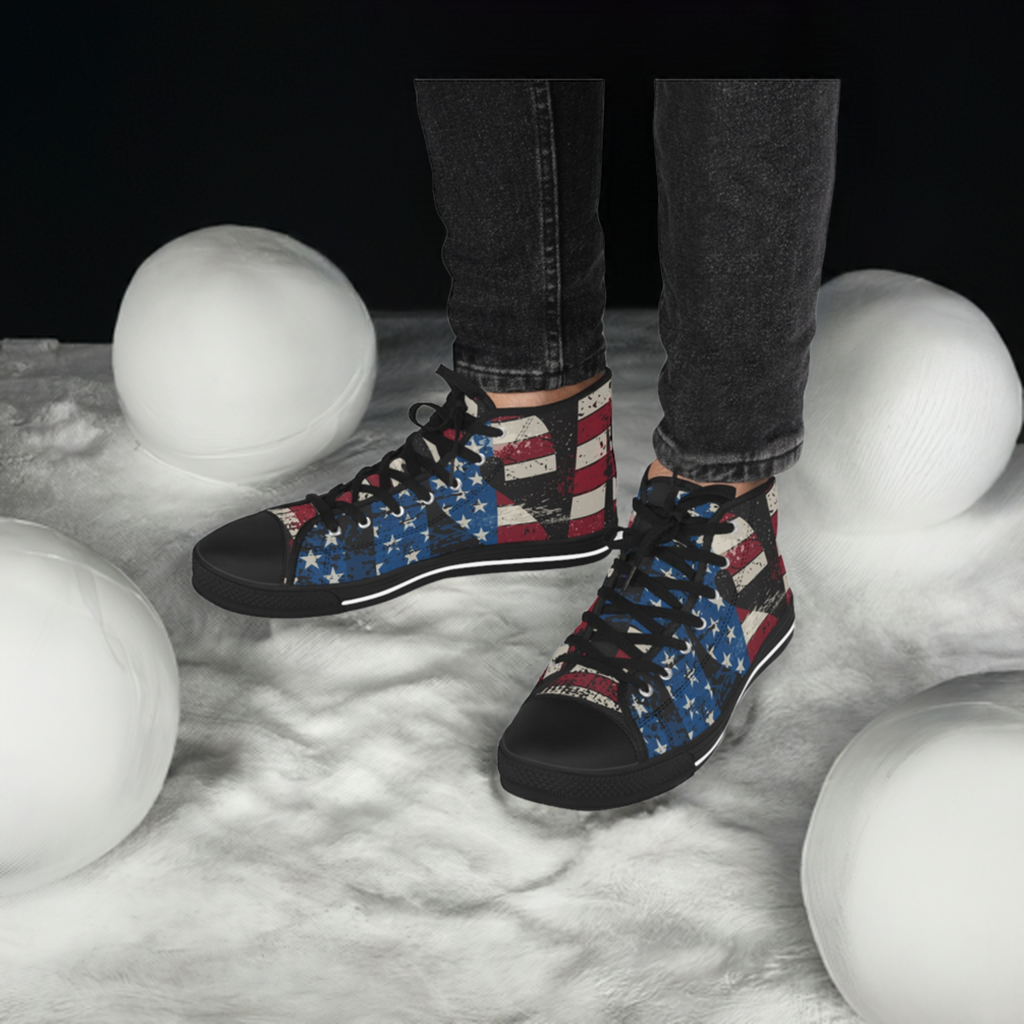 💥USA 💥 Red White & Blue 💥Unisex 💥 High Top Sneakers 💥 Patriotic Vibe 💥 Full Wrap Around Print 💥