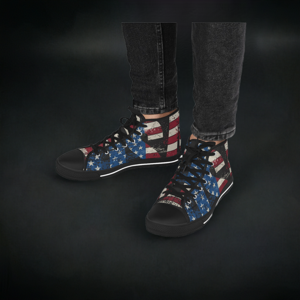 💥USA 💥 Red White & Blue 💥Unisex 💥 High Top Sneakers 💥 Patriotic Vibe 💥 Full Wrap Around Print 💥