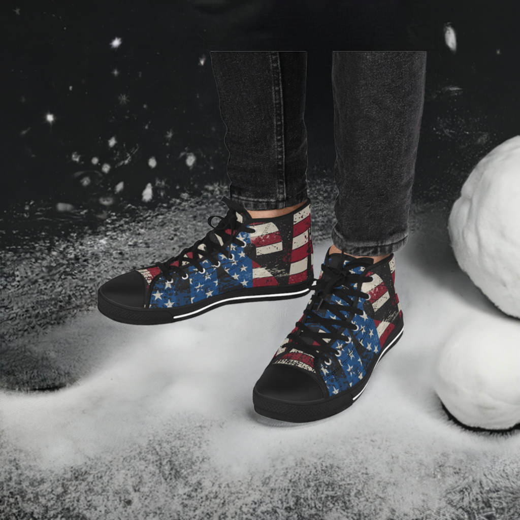 💥USA 💥 Red White & Blue 💥Unisex 💥 High Top Sneakers 💥 Patriotic Vibe 💥 Full Wrap Around Print 💥