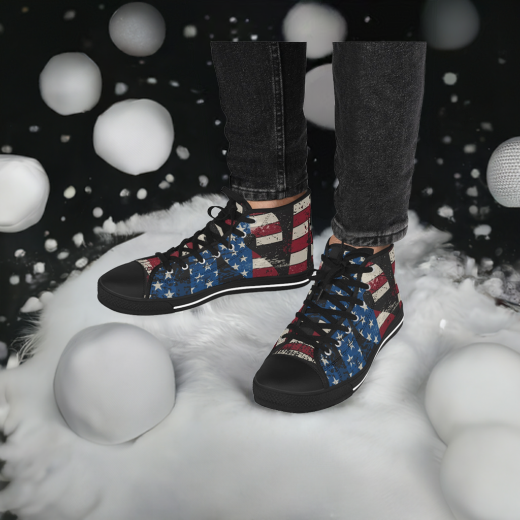 💥USA 💥 Red White & Blue 💥Unisex 💥 High Top Sneakers 💥 Patriotic Vibe 💥 Full Wrap Around Print 💥