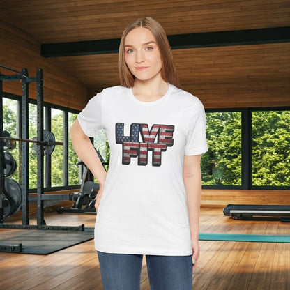 LIVE FIT Patriotic T-Shirt - American Flag Red White Blue - Unisex Fitness Tee