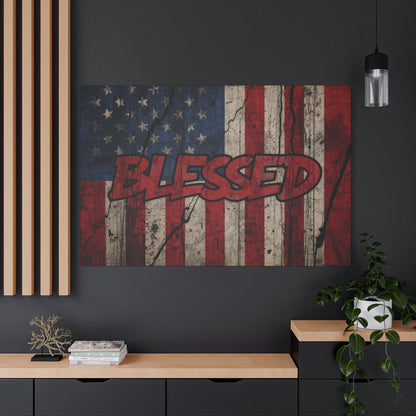 Blessed Patriotic Canvas Wall Art, Americana Decor, Home Wall Decoration, Rustic Flag Artwork, US Flag Decor