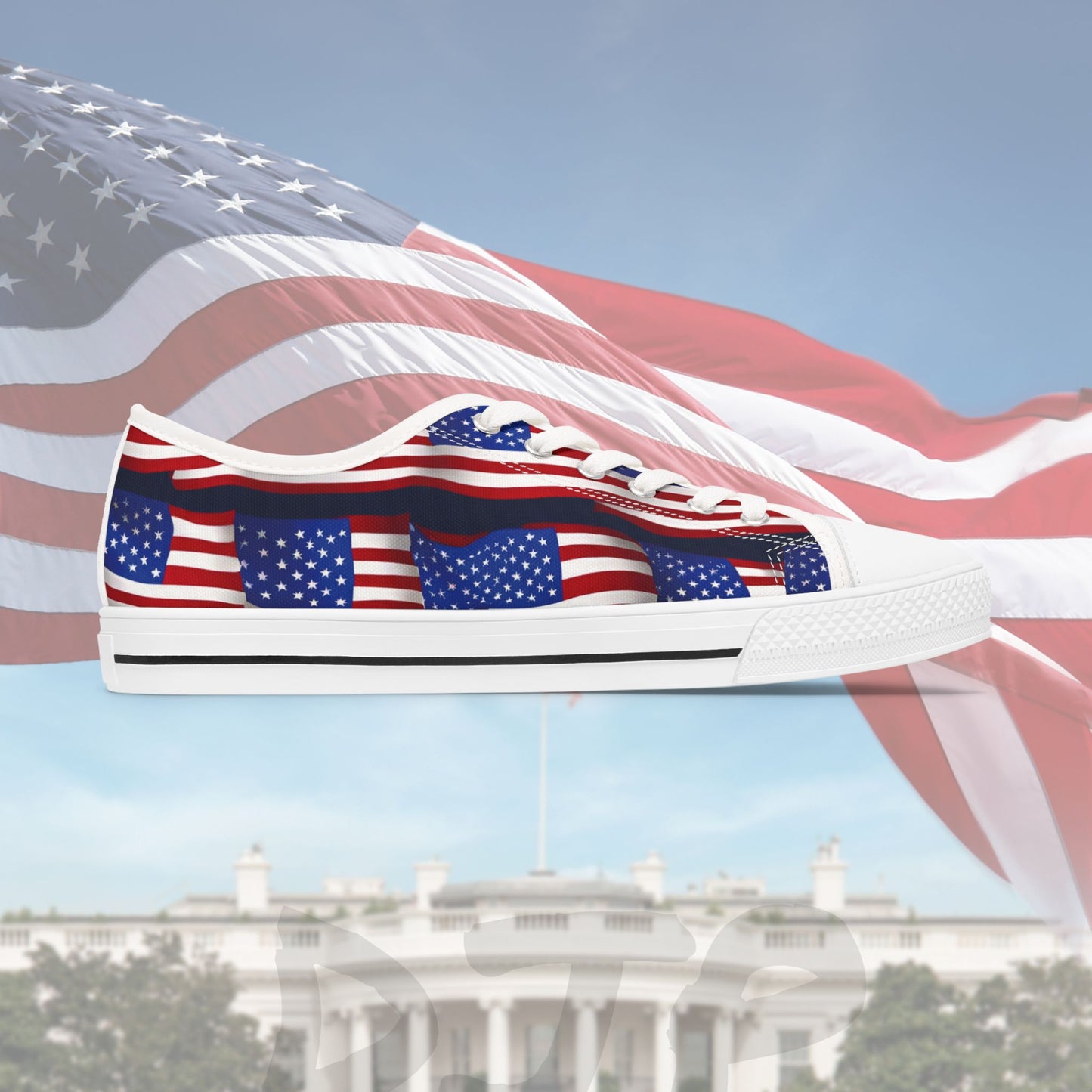 Patriotic - Red White & Blue - All Over Print - Low Top Sneakers - American Flag Design - Sizes 5.5-12