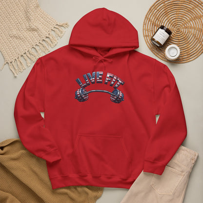 LIVE FIT American Flag Barbell Hoodie | Patriotic Gym Sweatshirt – LIVE FIT