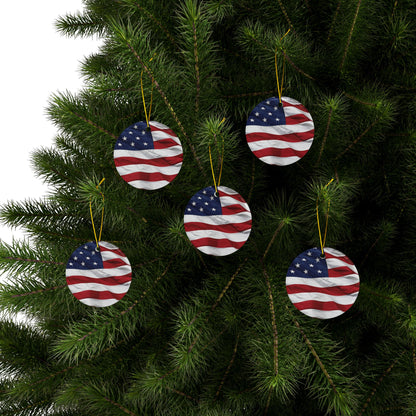 Patriotic - American Flag - Red White & Blue - Ceramic Ornaments - 2-Sided Holiday Decor -  Set of 1, 3, 5, or 10