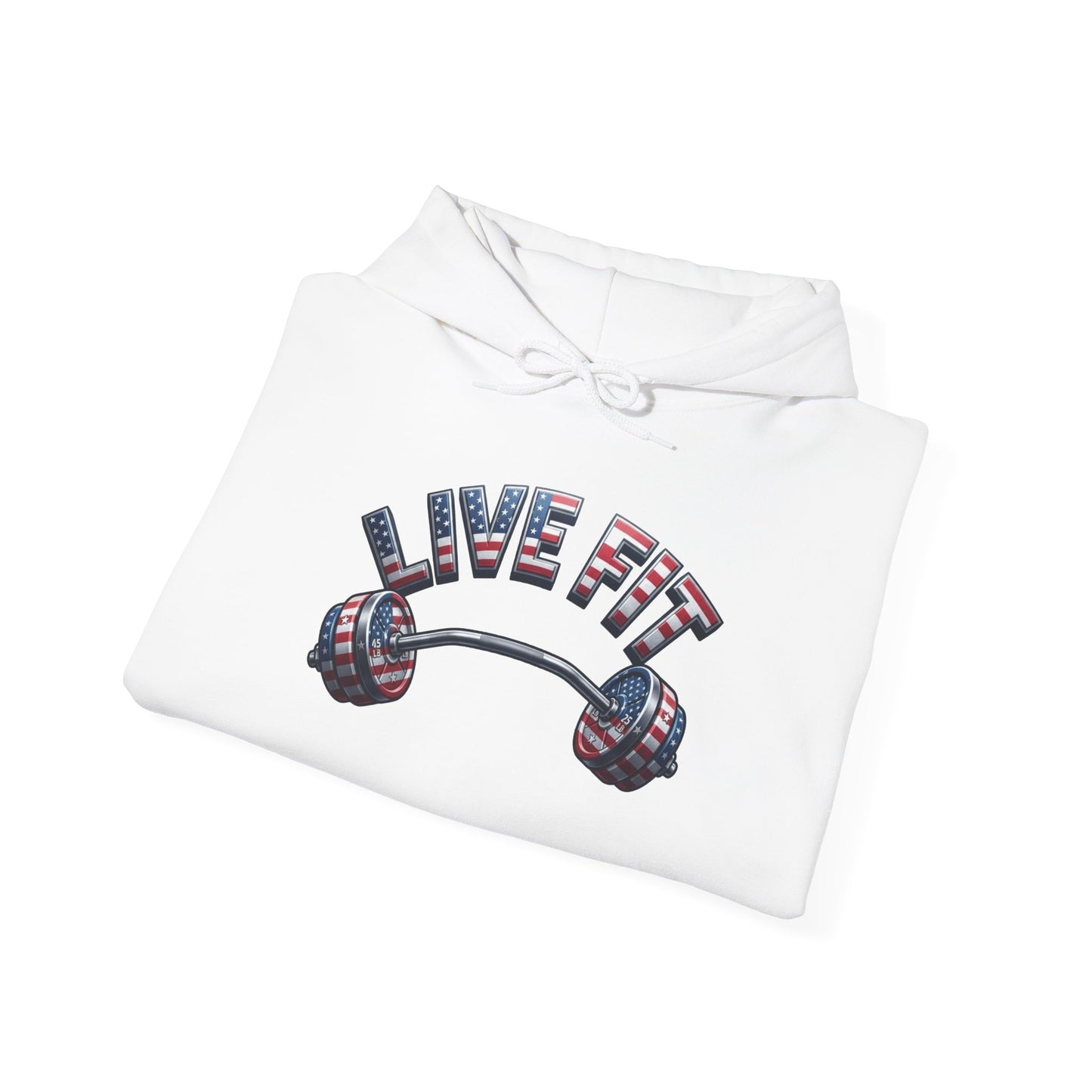 LIVE FIT American Flag Barbell Hoodie | Patriotic Gym Sweatshirt – LIVE FIT