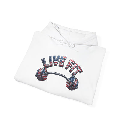 LIVE FIT American Flag Barbell Hoodie | Patriotic Gym Sweatshirt – LIVE FIT