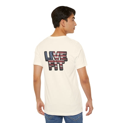 LIVE FIT Patriotic T-Shirt - American Flag Red White Blue - Unisex Fitness Tee