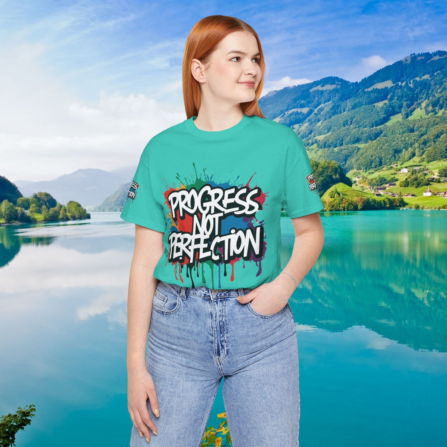 💥 Vibrant   💥   Eye-catching   💥   Motivational    💥 All  Over Print   💥 Unisex T-shirt  💥   Progress  Not  Perfection   💥  Art-Inspired   💥  Apparel  💥  Sizes  XS  x  4XL 💥