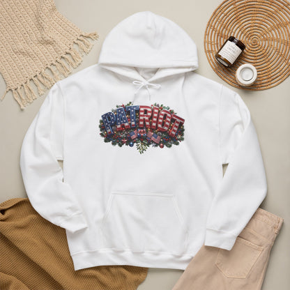 Patriot Christmas Hoodie - Arched PATRIOT Flag & Wreath Americana Graphic | Unisex S-5XL