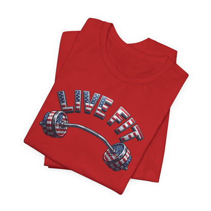 LIVE FIT American Flag Barbell T-Shirt | Patriotic Gym Tee – LIVE FIT
