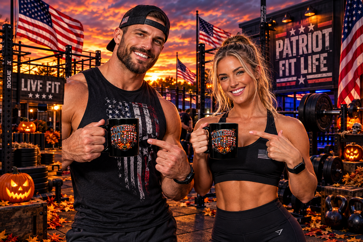 Patriot Fit Life Halloween Coffee Mug - Skull Crest Haunted Flag Graphic | Gothic Edition | 11oz & 15oz