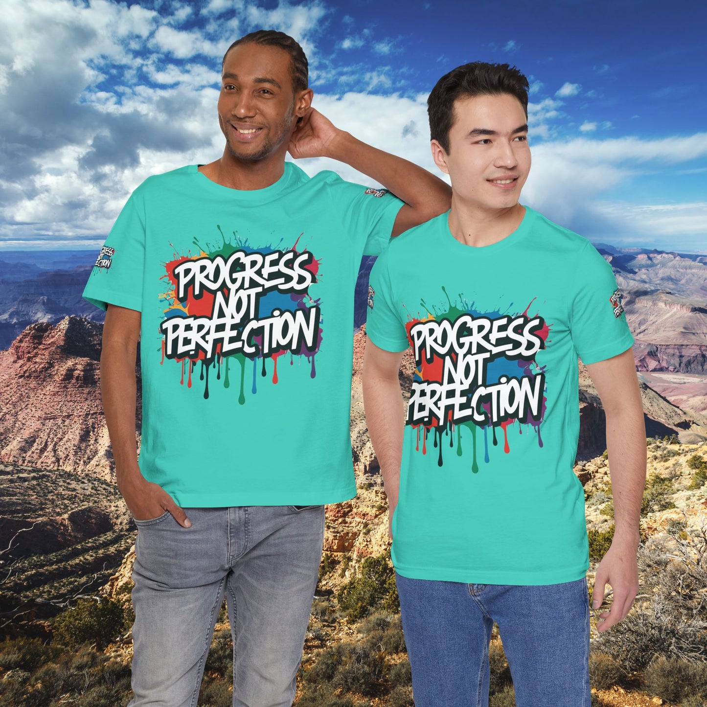 💥 Vibrant   💥   Eye-catching   💥   Motivational    💥 All  Over Print   💥 Unisex T-shirt  💥   Progress  Not  Perfection   💥  Art-Inspired   💥  Apparel  💥  Sizes  XS  x  4XL 💥