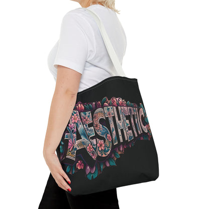Eye-Catching - Aesthetic - Black Floral Tote Bag - Shopping Bag - Eco-Friendly Grocery Tote - Boho Style Handbag - Gift  for Art Lovers - Travel Accessory -
