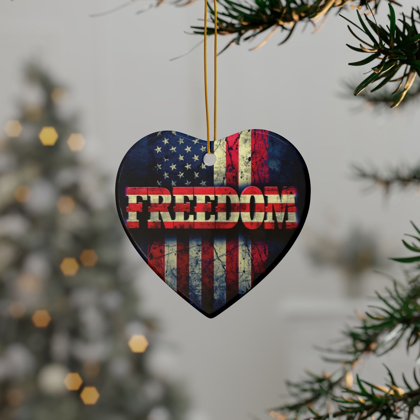 Patriotic Ornaments - Freedom American Flag Design - Red White & Blue - Same Design Both Sides