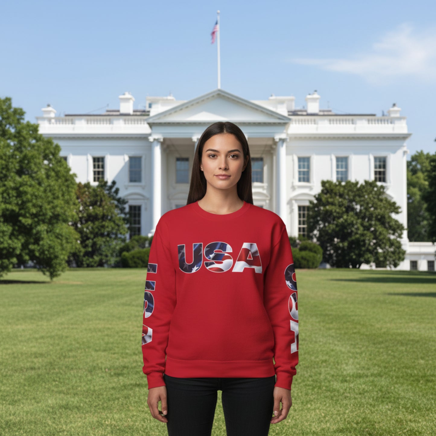 Patriotic USA Red White Blue - Crewneck Sweatshirt - Unisex Pullover - S-5XL