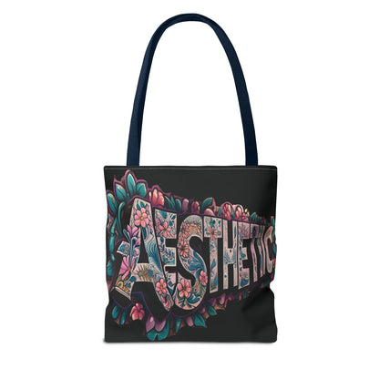 Eye-Catching - Aesthetic - Black Floral Tote Bag - Shopping Bag - Eco-Friendly Grocery Tote - Boho Style Handbag - Gift  for Art Lovers - Travel Accessory -