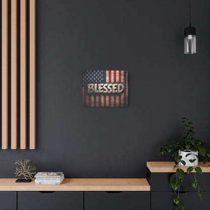 Blessed American Flag Canvas Wall Art, Patriotic Home Decor, Inspirational Gift, Rustic Wall Decor, Americana Artwork