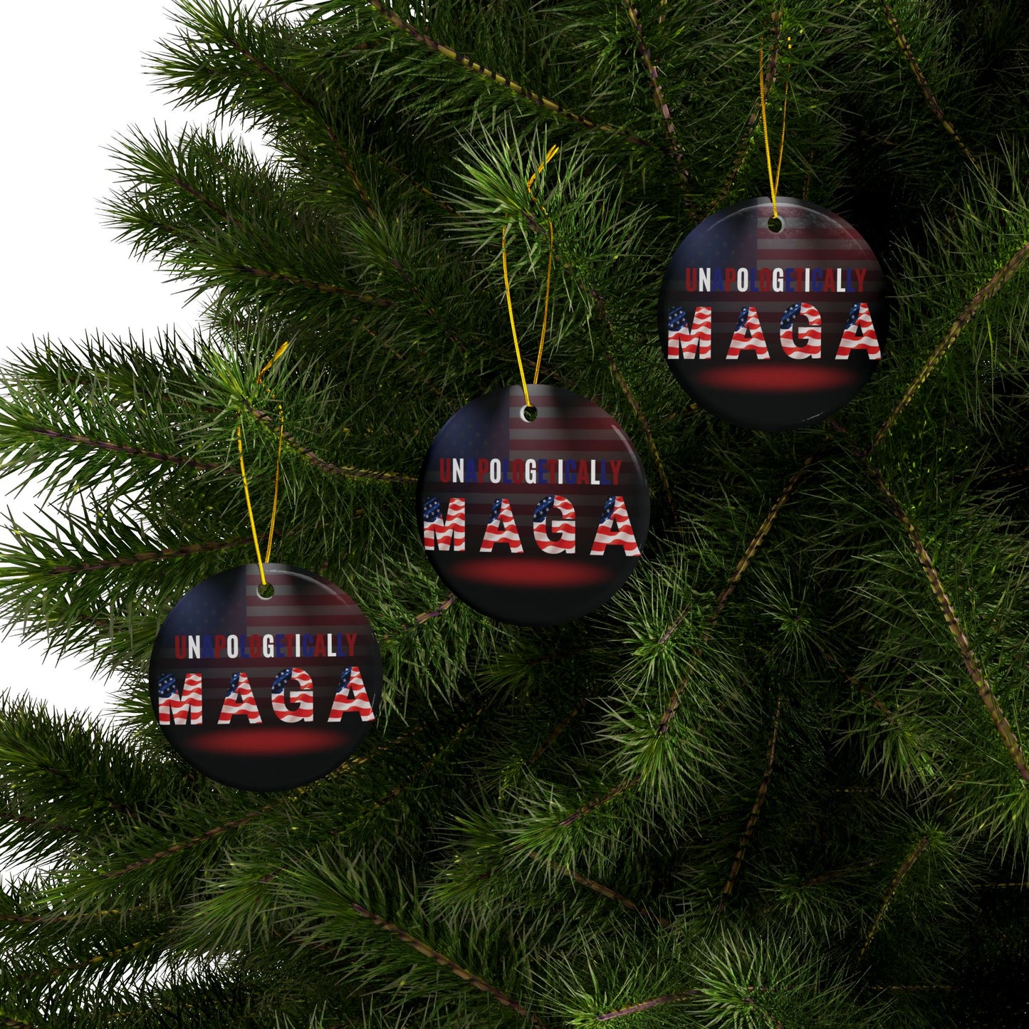 Patriotic Ceramic Ornaments - Unapologetically MAGA - 2-Sided Print (1pc, 3pcs, 5pcs, 10pcs)