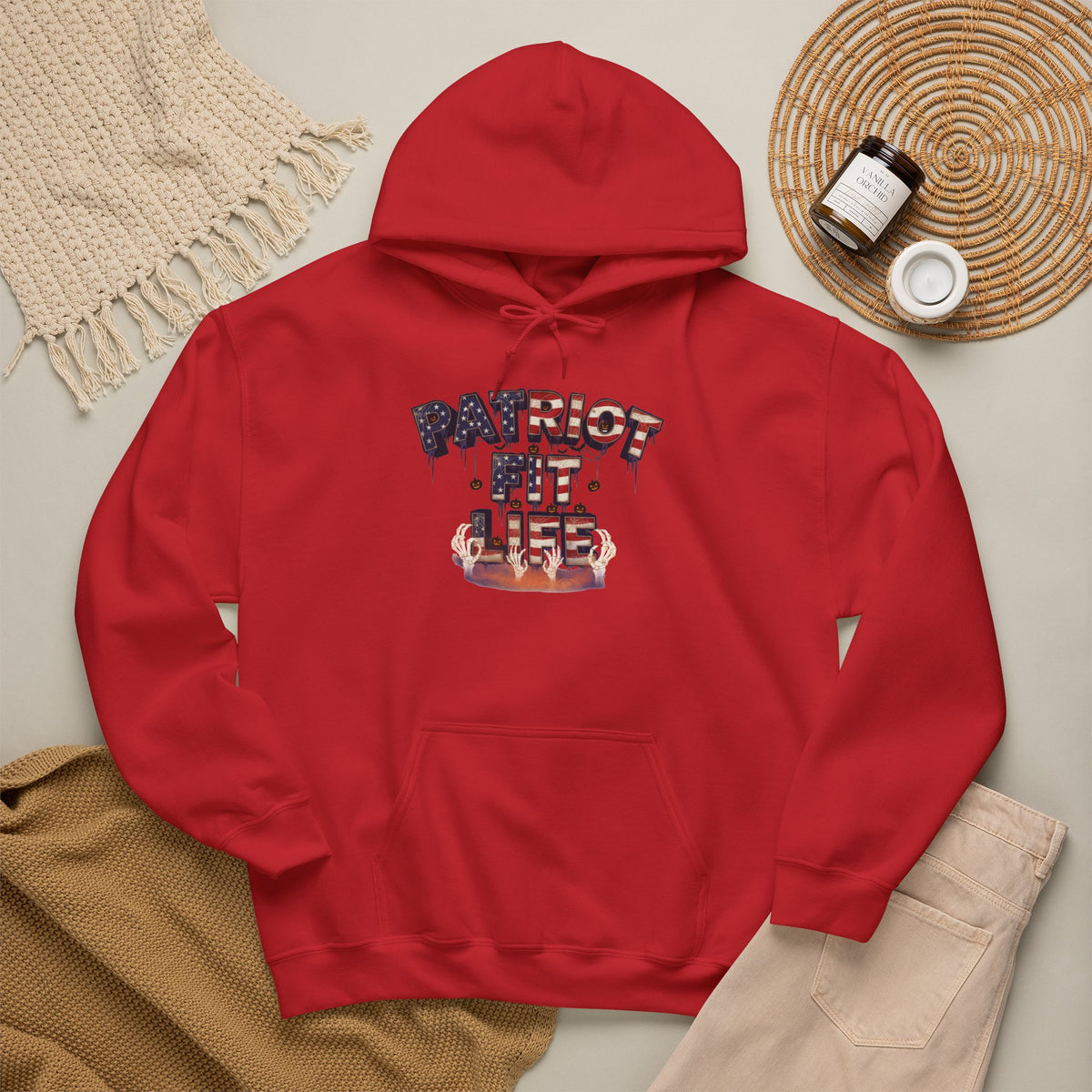 Halloween Patriot Fit Life Hoodie – American Flag Pumpkin Drip Graphic Pullover