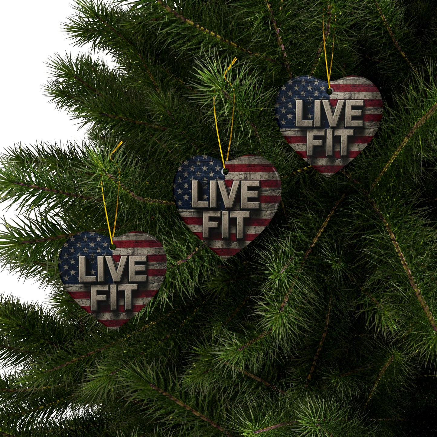 Stunning Patriotic Ceramic Ornaments - Live Fit - Vintage American Flag Backdrop - Decorative Holiday Decor (Various Packs 1-10) - Same Design Both Sides - Fitness