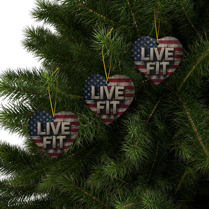 Stunning Patriotic Ceramic Ornaments - Live Fit - Vintage American Flag Backdrop - Decorative Holiday Decor (Various Packs 1-10) - Same Design Both Sides - Fitness