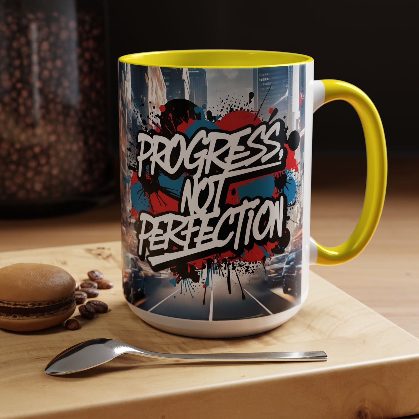 Progress Not Perfection! Graffiti Style Mug - Vibrant Design - 11oz/15oz - 8 Colors