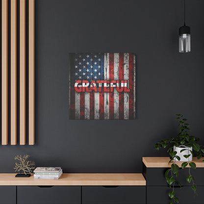 Grateful American Flag Wall Art | Patriotic Canvas Decor, Home Wall Decor, Inspirational Gift, 4th of July Decoration, Veteran's Day