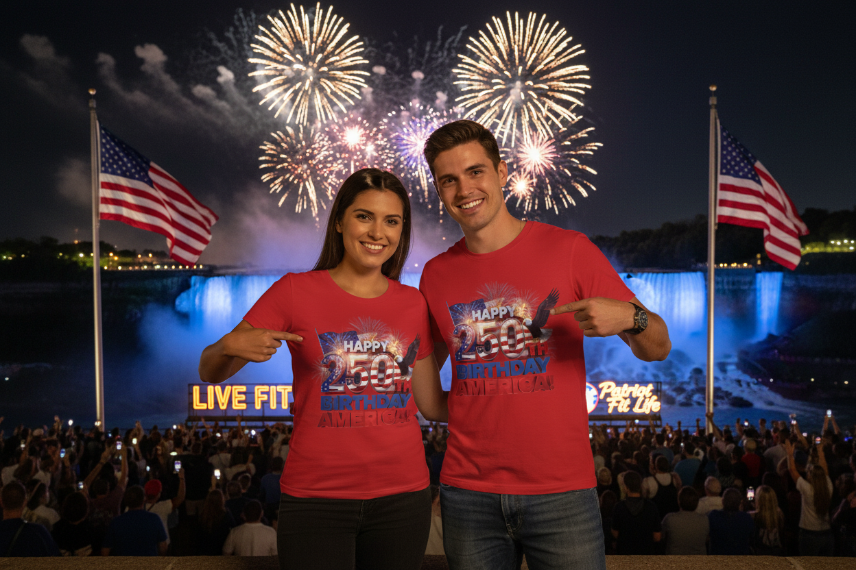 250th Birthday America T-Shirt — Happy Birthday America! Patriotic Eagle & Fireworks Tee
