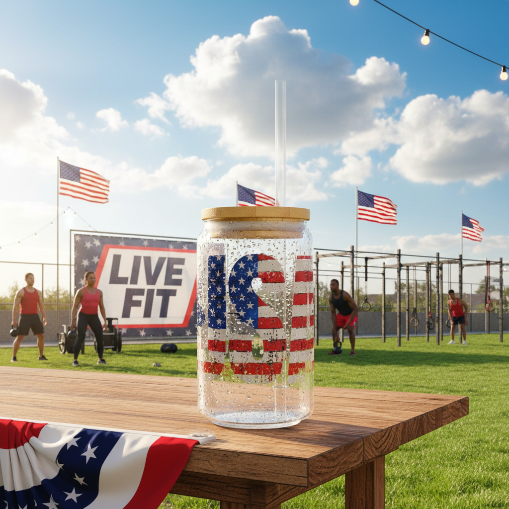 USA Pride  16 oz  Clear  Tempered  Sipper Glass Gasket-Push Bamboo Lid
