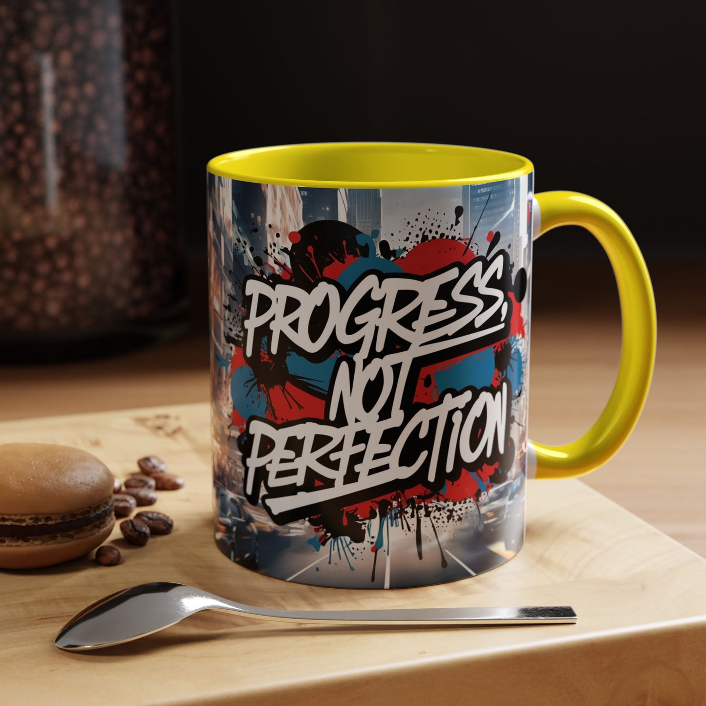 Progress Not Perfection! Graffiti Style Mug - Vibrant Design - 11oz/15oz - 8 Colors