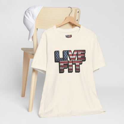 LIVE FIT Patriotic T-Shirt - American Flag Red White Blue - Unisex Fitness Tee