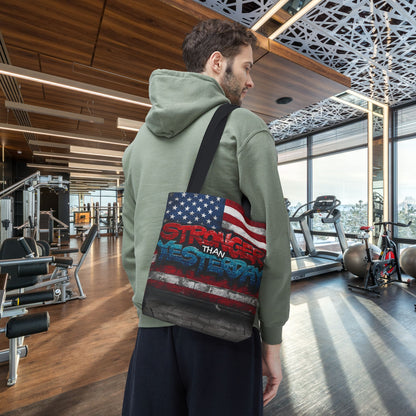 Patriotic Red White Blue Tote Bag - Stronger Than Yesterday - Perfect for Fourth of July, Gym, Beach, Shopping, Gifts