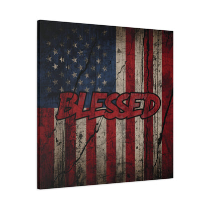 Blessed Patriotic Canvas Wall Art, Americana Decor, Home Wall Decoration, Rustic Flag Artwork, US Flag Decor