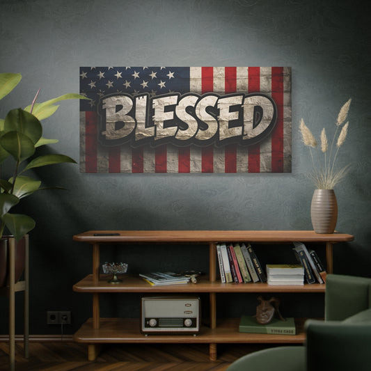 Blessed -  Vintage American Flag - Red White & Blue - Canvas Wall Art - Patriotic Home Decor -  Inspirational Gift -  Rustic Wall Decor -  Americana Artwork -