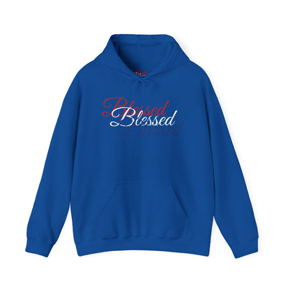 Blessed Hoodie – Patriotic Red, White & Blue Unisex Pullover Sweatshirt with Front & Back Print – Cozy, Positive Vibes Gift