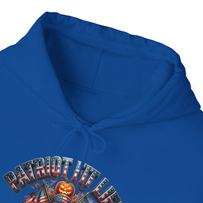 Patriot Fit Life Halloween Hoodie - Skull Crossed Flags & Pumpkins | Warrior Edition | Unisex S-5XL