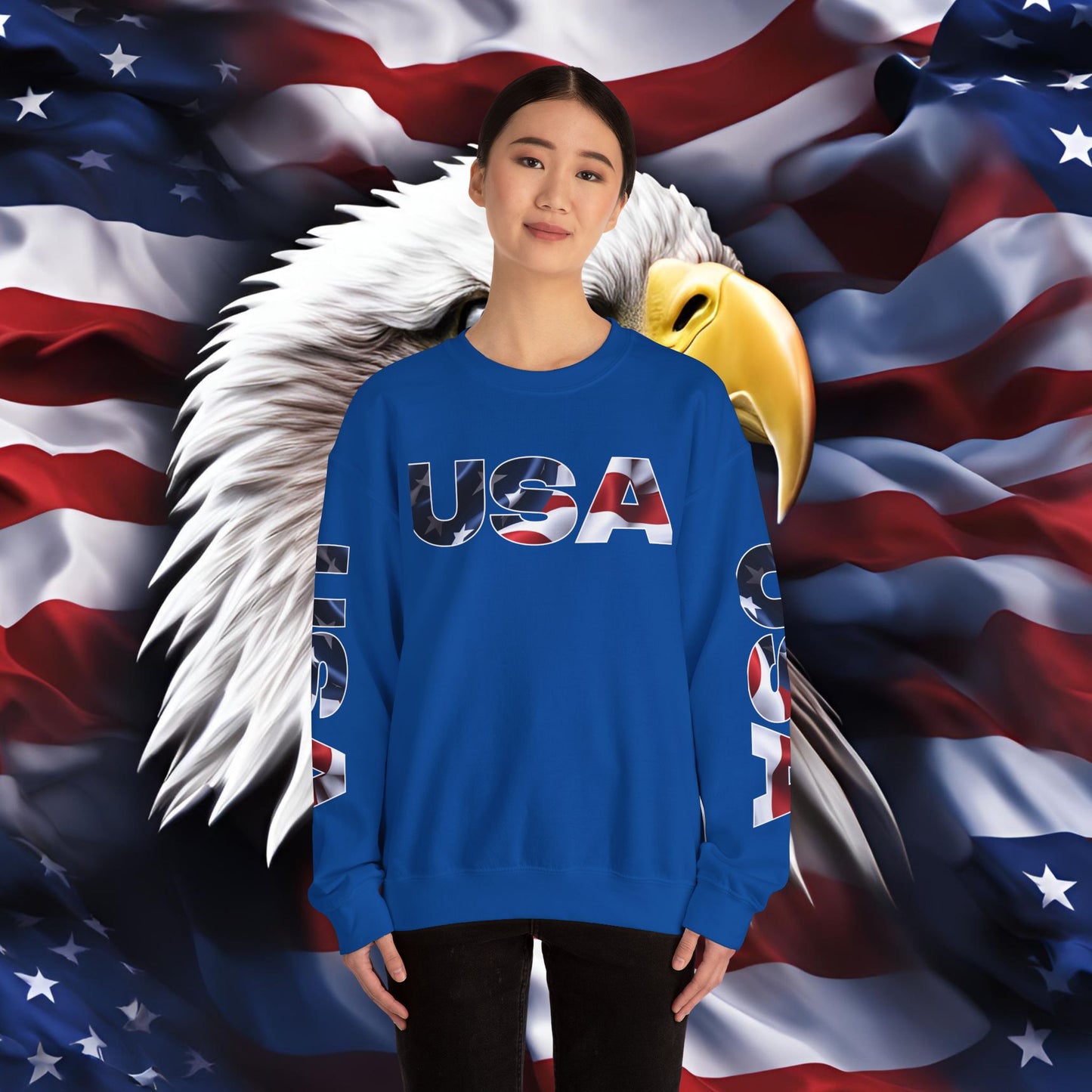Patriotic USA Red White Blue - Crewneck Sweatshirt - Unisex Pullover - S-5XL