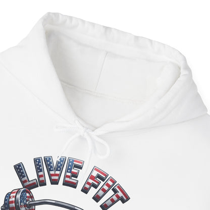LIVE FIT American Flag Barbell Hoodie | Patriotic Gym Sweatshirt – LIVE FIT