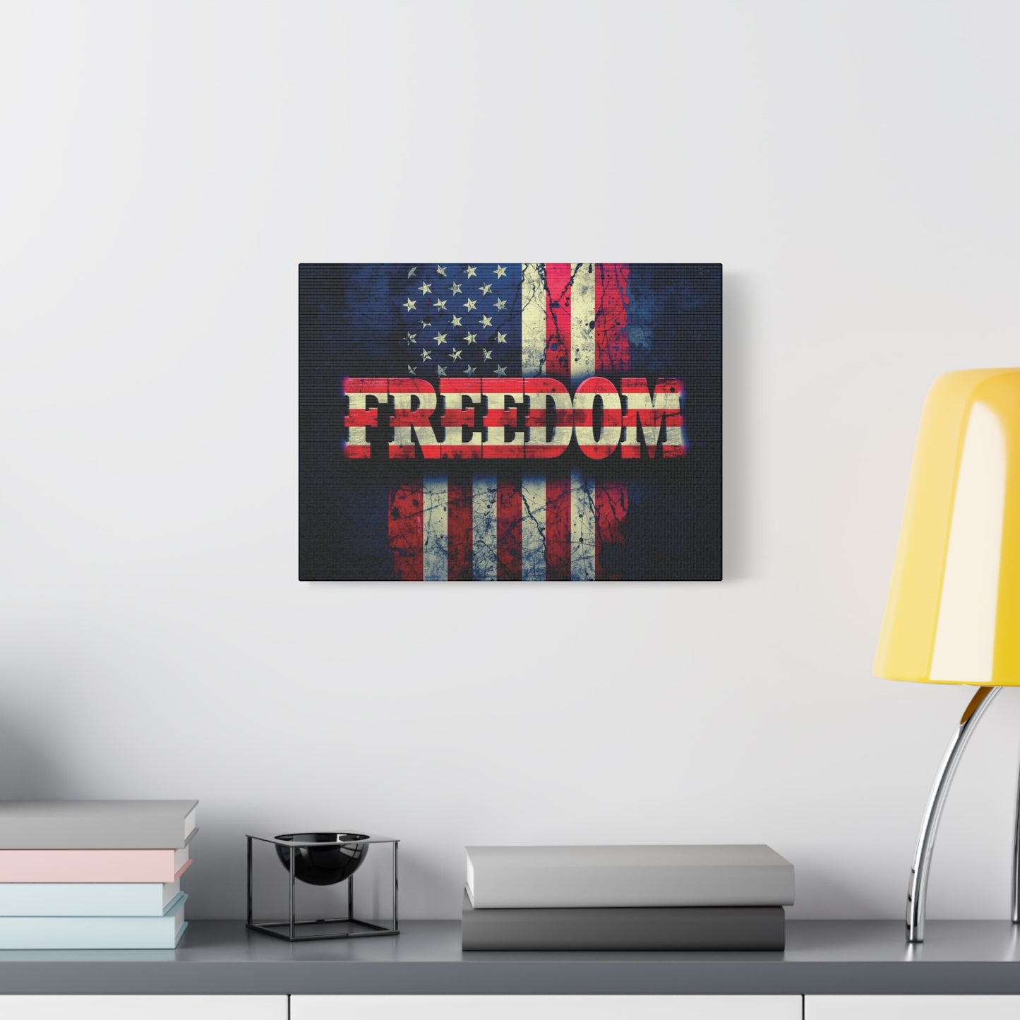 Patriotic Wall Art Print - Freedom Design Canvas Decor - American Flag Red White & Blue Artwork - Christmas Gifts - Independence Day Decoration - Home Gallery Piece -