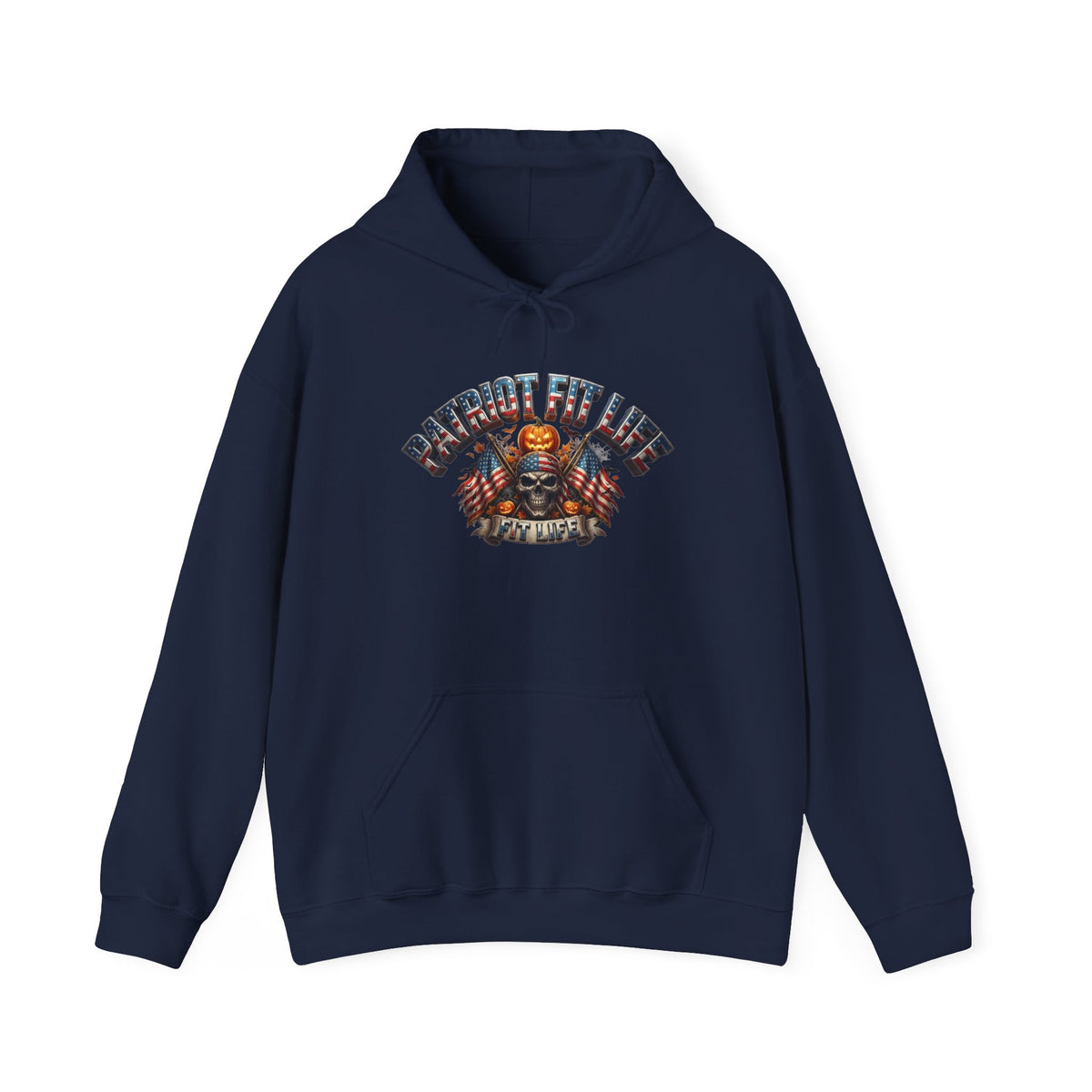Patriot Fit Life Halloween Hoodie - Skull Crossed Flags & Pumpkins | Warrior Edition | Unisex S-5XL