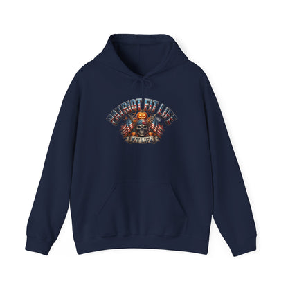 Patriot Fit Life Halloween Hoodie - Skull Crossed Flags & Pumpkins | Warrior Edition | Unisex S-5XL