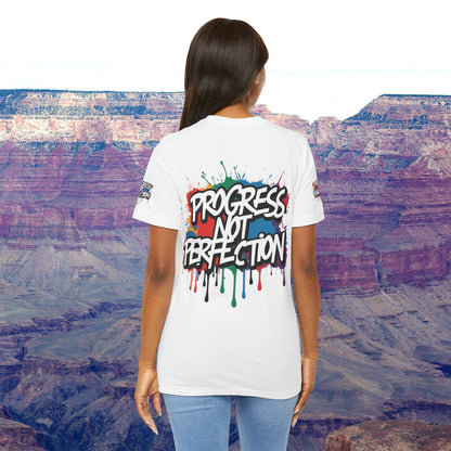 💥 Vibrant   💥   Eye-catching   💥   Motivational    💥 All  Over Print   💥 Unisex T-shirt  💥   Progress  Not  Perfection   💥  Art-Inspired   💥  Apparel  💥  Sizes  XS  x  4XL 💥