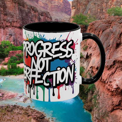 Vibrant   Ceramic  Mug    Inspirational      Let's Go!     Graffiti  Mug      Coffee Mug        Progress  Not  Perfection   Sizes   11oz  &  15oz    Birthday Gift   Graduation Gift    8  Different  Color Options