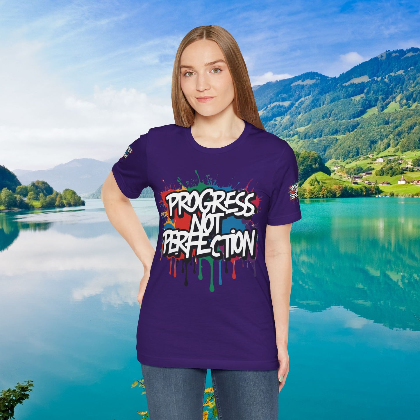 💥 Vibrant   💥   Eye-catching   💥   Motivational    💥 All  Over Print   💥 Unisex T-shirt  💥   Progress  Not  Perfection   💥  Art-Inspired   💥  Apparel  💥  Sizes  XS  x  4XL 💥