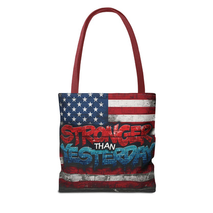 Patriotic Red White Blue Tote Bag - Stronger Than Yesterday - Perfect for Fourth of July, Gym, Beach, Shopping, Gifts