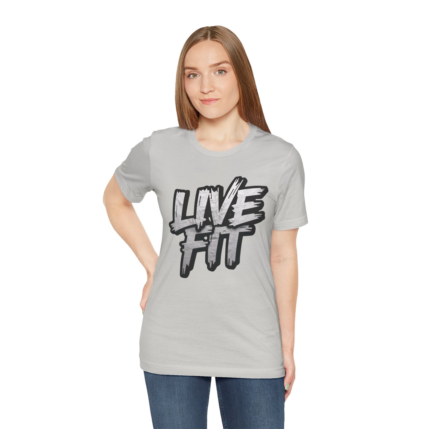 LIVE FIT Unisex Jersey Tee - Fitness Shirt - XS - 4XL -  Workout Apparel -  Motivational T-Shirt - Casual Wear - Gift for Fitness Enthusiasts