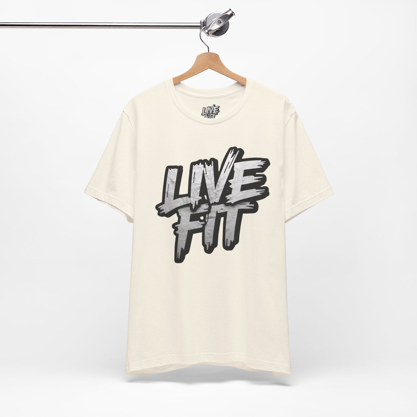LIVE FIT Unisex Jersey Tee - Fitness Shirt - XS - 4XL -  Workout Apparel -  Motivational T-Shirt - Casual Wear - Gift for Fitness Enthusiasts